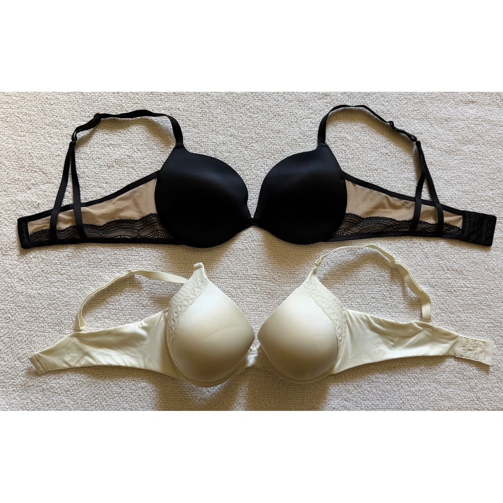 Maidenform Comfort Devotion Underwire Bra Lot of 2 Black Cream Lace 38C